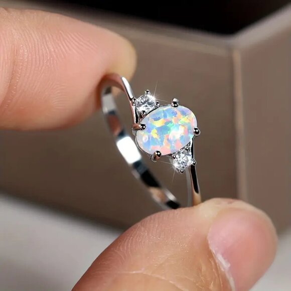 Beautiful Natural Opal in Silver with CZ Accent Stones - Picture 2 of 7